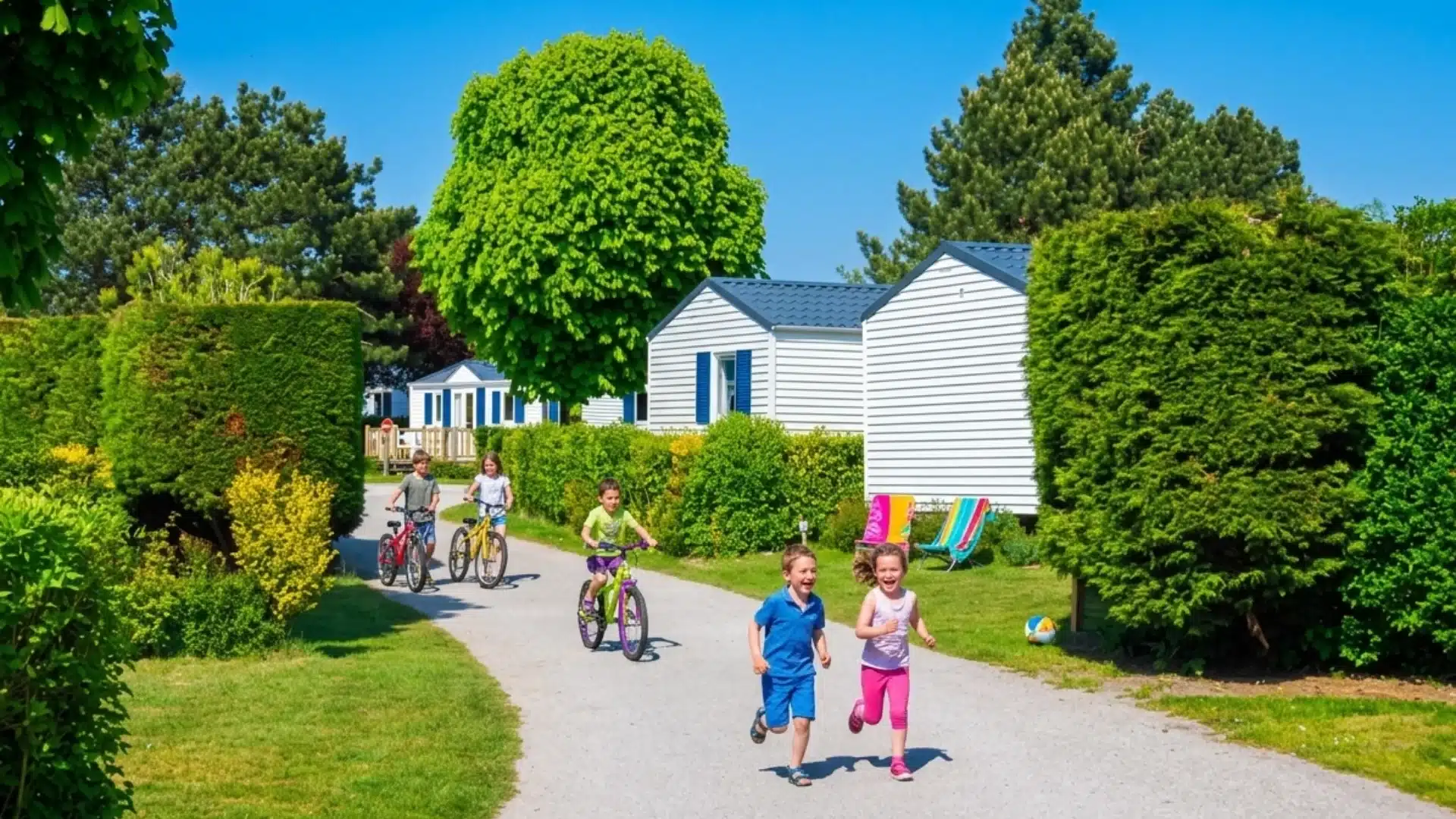 Enfants jouant et faisant du vélo dans la nature